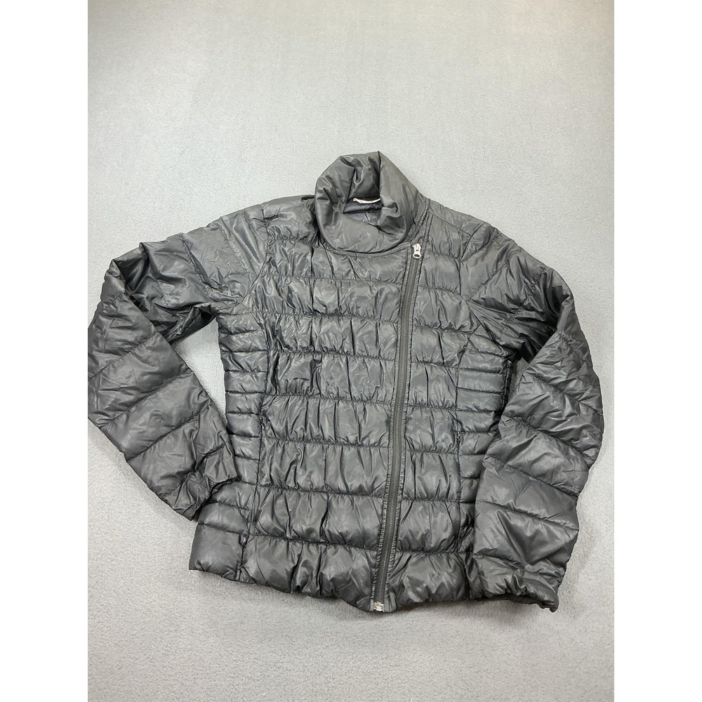 Athleta Downalicious Jacket Womens Small Black‎ Nylon Asymmetrical Zip Packable